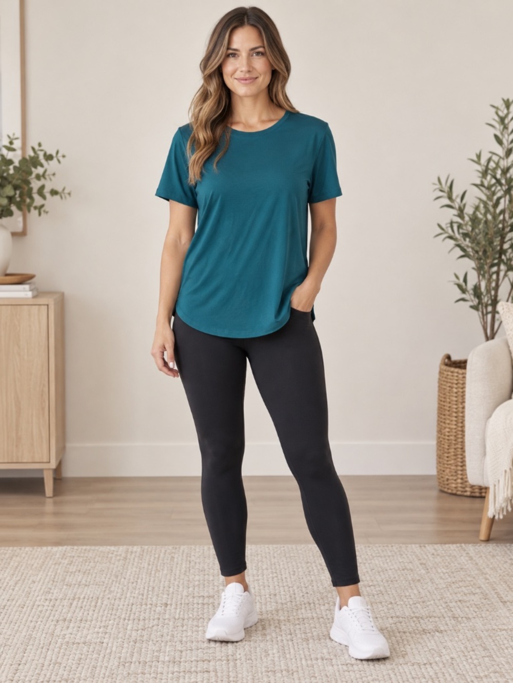 Member’s Mark Women’s Active Tee Large Teal Relaxed Fit Stretch Athletic Top